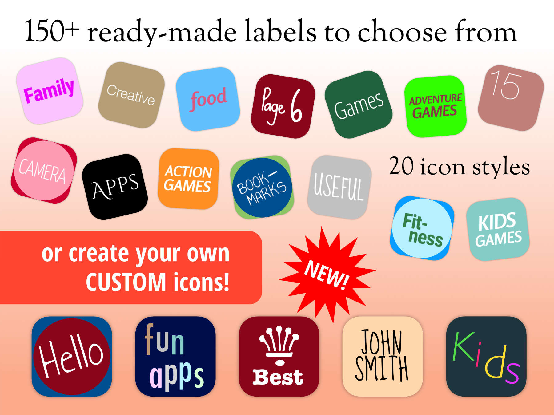 Sample text icon labels from Mister Icon app